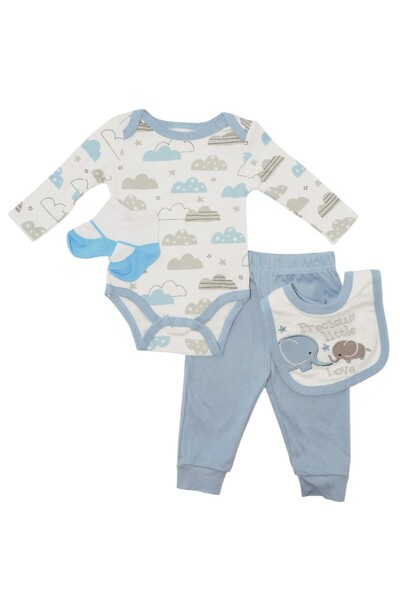Bambimici -Printed Long Sleeve Bodysuit with Pyjama - Multicolors, 03M to 12M
