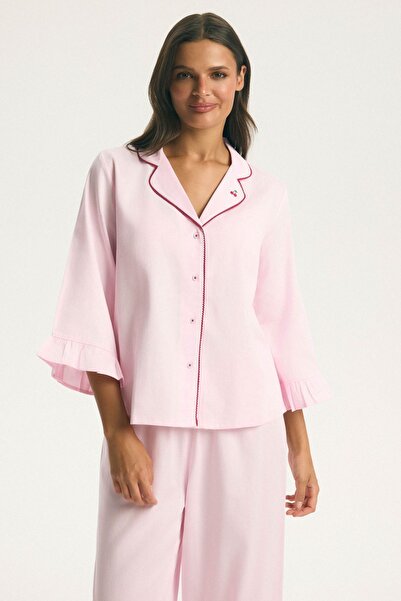 ESOTIQ BLOOVII Woman's Pajamas Set Button Shirt & Wide Pants Cute Embroidered...