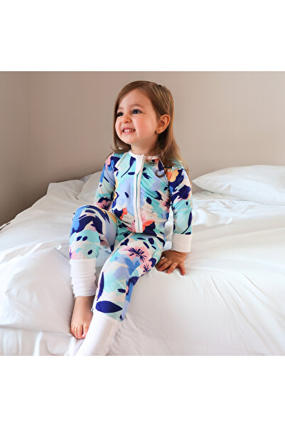 Zipster Long bamboo pajamas with reversible zipper, - WaterColors, Multicolor...