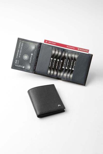 CENGİZ PAKEL Genuine Leather Men's Wallet 13697-Black/Parliament