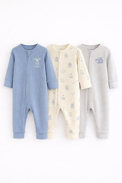 Next Baby Set of Cotton Blue Footless 3-Piece Jumpsuits