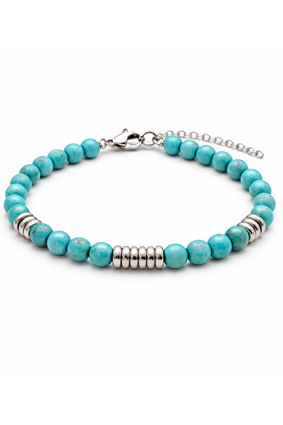 BHCL Turquoise Stone and Steel Men's Bracelet, Gift Natural Stone Men's Bracelet