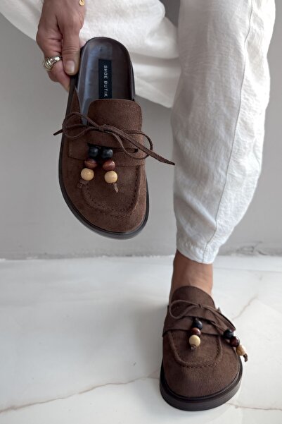 Shoebutik شبشب نسائي من كاتالينا مصنوع من الجلد السويدي باللون البني الحار مع...