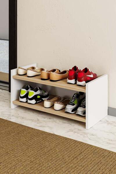 Hofga Perga Ayakkabılık Antre Hol Kapı Önü Ayakkabı Rafı Beyaz Meşe