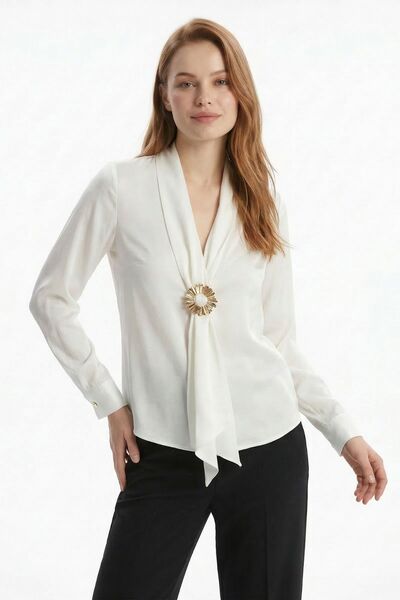 Rays Εκρού μπλούζα με λαιμόκοψη V και αξεσουάρ 252234