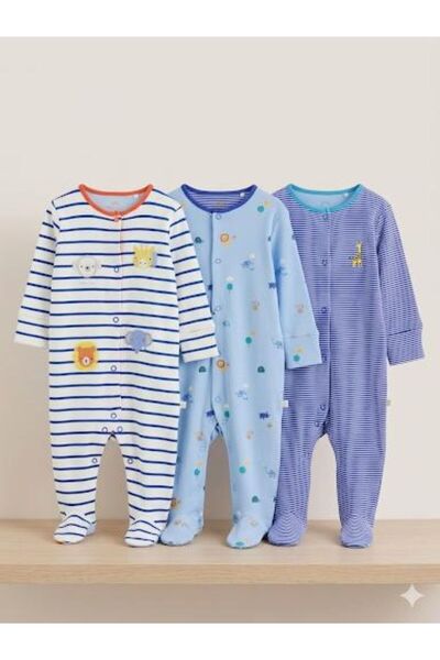 Next Baby Cotton Blue Safari 3-Piece Jumpsuit Set