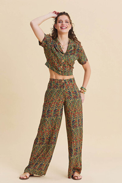 Los banditos Pantaloni Palazzo de damă cu nasturi la talie normală