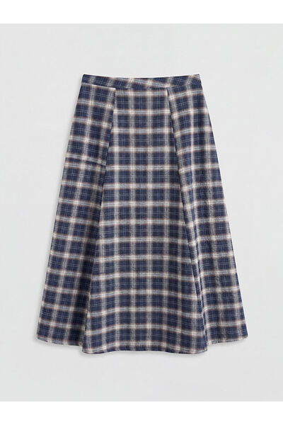 LC Waikiki Μπλε ναυτικό καρό φούστα με ελαστική μέση και φαρδιά γραμμή