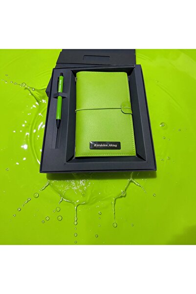 Pluvia Hediyelik Kişiye Özel Yumuşak Deri Defter & Kalem Kutulu Set & Kareli,...