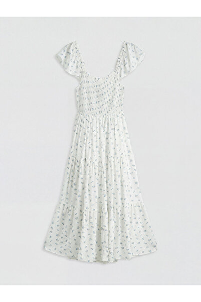 LC Waikiki Blue Square Collar Floral Poplin Dress by Güli̇s Gi̇yi̇m