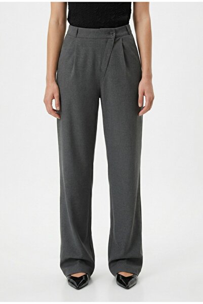 Ritnice Women's Gale Polyviscon Cross Design Buttoned Anthracite Woven Trouse...