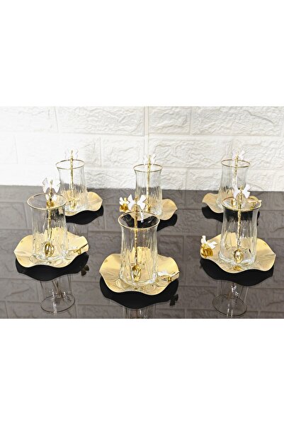 atabey home طقم شاي زوي الذهبي الأصلي 18 قطعة مع ملعقة شاي بيضاء مصبوبة على ش...