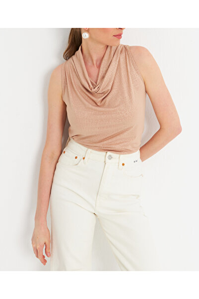 NEW JOURNAL Women's Beige Patterned Blouse with Back Window App1021