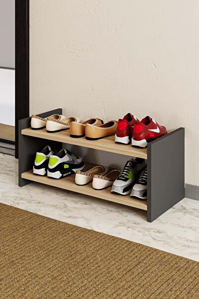 Hofga Perga Ayakkabılık Antre Hol Kapı Önü Ayakkabı Rafı Antrasit Meşe