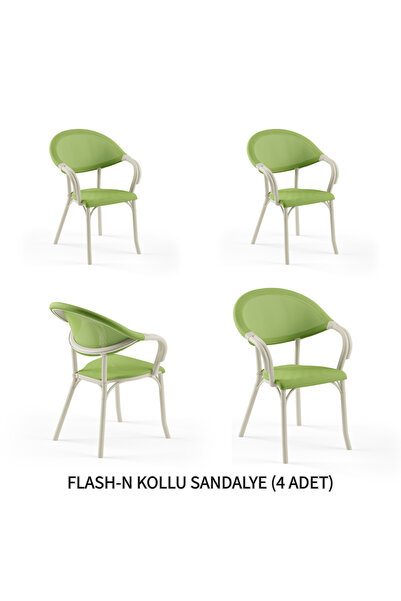 Tilia Flash-N 4 Adet Polipropilen Kollu Sandalye Bej Ayak, Yeşil File