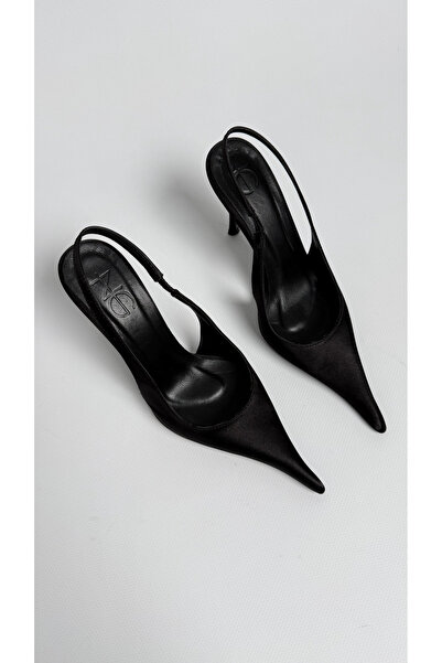 Naz Luxury Shoes BOLD SATEN STİLETTO AYAKKABI SİYAH