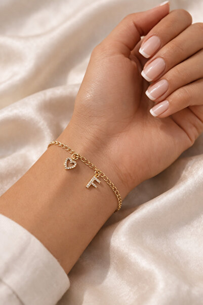 FIORA AKSESUAR F and Heart Zircon Stone Steel Bracelet for Lover, Self-Gift B...
