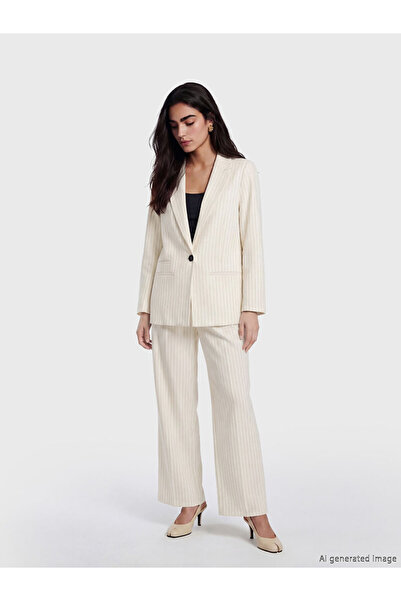 LC Waikiki Striped Linen Blended Women's Blazer Jacket