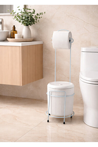 decorev Toilet Paper Holder with Metal Stand and Trash Can Set with Lid – Mod...