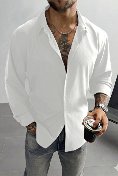 COOL TARZ Ανδρικό πουκάμισο με λινό εμφάνιση και μακρύ μανίκι σε μισό-oversiz...