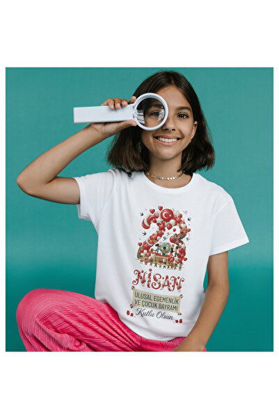 ALPŞAN TİCARET Μπλουζάκια 23 Απριλίου Μπλουζάκι 23 Απριλίου Λευκό μπλουζάκι γ...