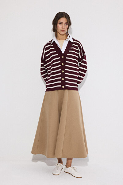 Touché Privé Shirt-Detail Striped Knitted Cardigan