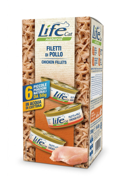 Life Cat شرائح دجاج طبيعية في ماء الطهي - 6 علب × 50 جرام (عبوة 300 جرام)