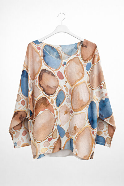 günay boutıque Patterned Oversize Mercerized Blouse -Beige