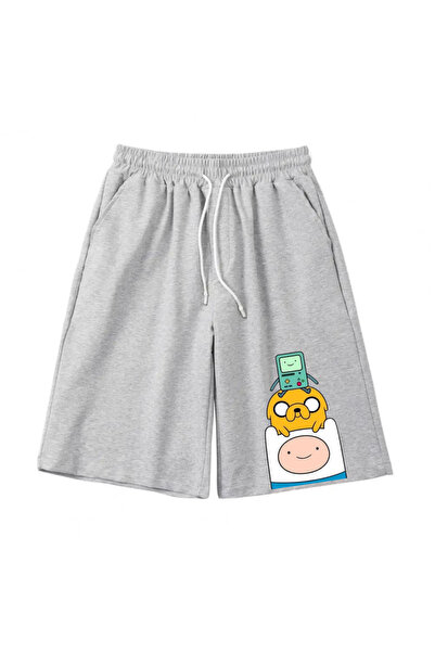 Gofeel Ophella Pofidi Tech Adventure Time Baskılı Gri Unisex Penye Şort
