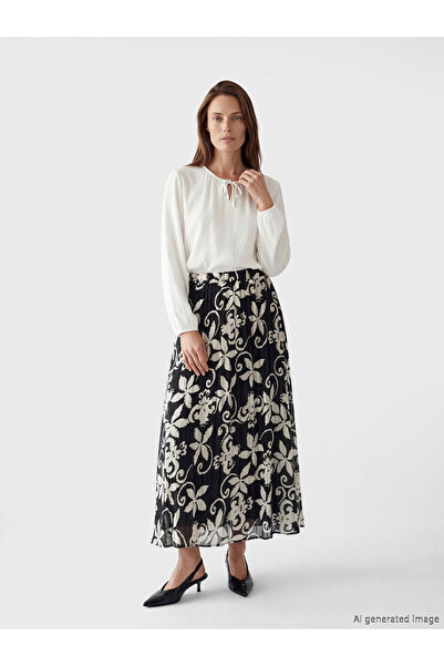 LC Waikiki RMZ GİYİM FARKIȘİ Fusta plisată din șifon floral cu șnur în talie