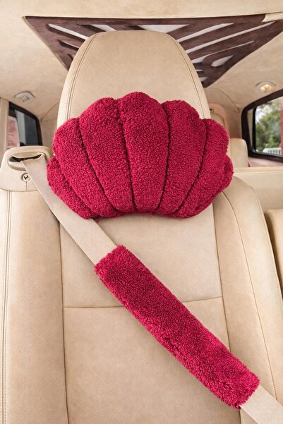 Masalia طقم وسادة رقبة السيارة وحزام الأمان بتصميم أويستر فاخر