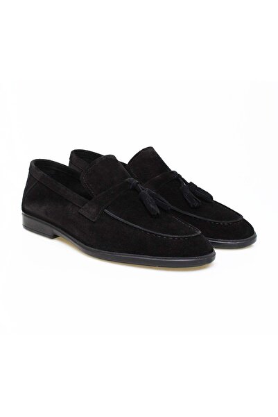 FRANCO CALVANI Black Color Laceless Genuine Leather Suede Men's Shoes