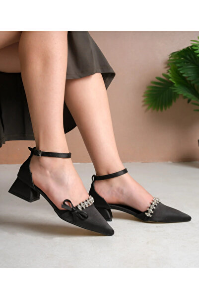 BAKKA Γυναικεία βραδινά παπούτσια με μαύρο φιόγκο και λεπτομέρεια από πέτρα, ...