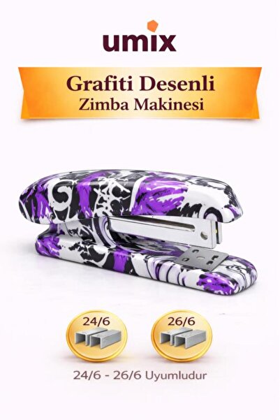 Umix Grafiti Desenli Zımba Makinesi 24/6 – 26/6 Uyumlu Renkli Ofis & Okul Zım...