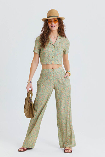 Los banditos Pantaloni Palazzo de damă cu nasturi la talie normală