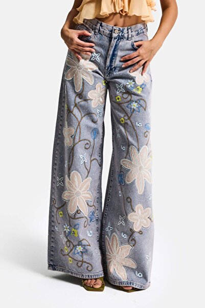 it's basic Women's Denim Color T-3S6-89 Palazzo Fit Embroidery and Shiny Ston...