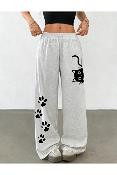 Le Vion Oversized Wide Leg Relaxed Fit Women's Sweatpants with Print Detail