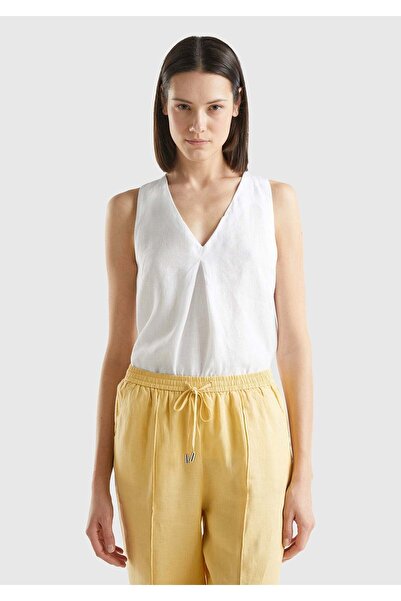 United Colors of Benetton Λευκή Γυναικεία / Κοριτσίστικη Μπλούζα Kdn_100% Λιν...