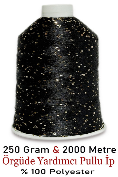 Diva İplik 250 Grams - 2000 Meters - 02 - Black with Gold Sequin Yarn - 2 mm ...