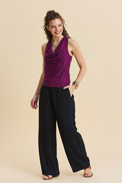 Los banditos Pantaloni Palazzo de damă cu nasturi la talie normală