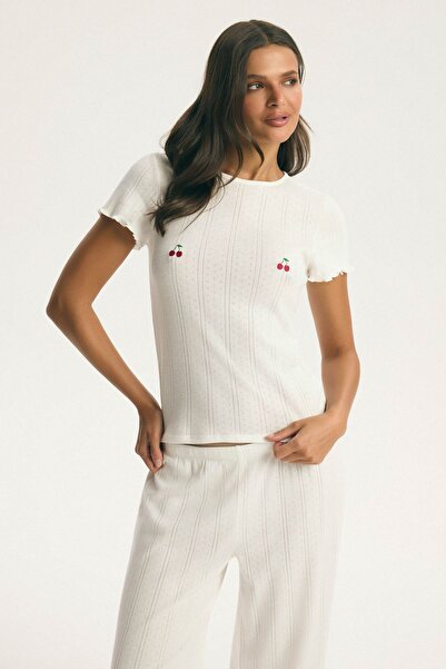 ESOTIQ BLOOVII Women's Pajamas Set 100% Pointelle Cotton Lightweight Embroier...