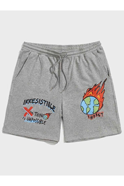 Gofeel Ophella Impast Printed Gray Unisex Combed Cotton Shorts