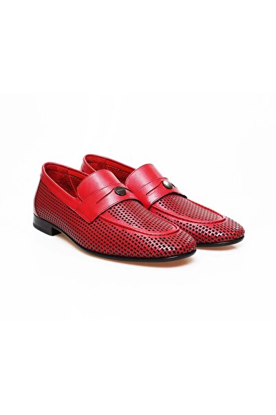 FRANCO CALVANI Red Color Laceless Genuine Leather Men's Shoes