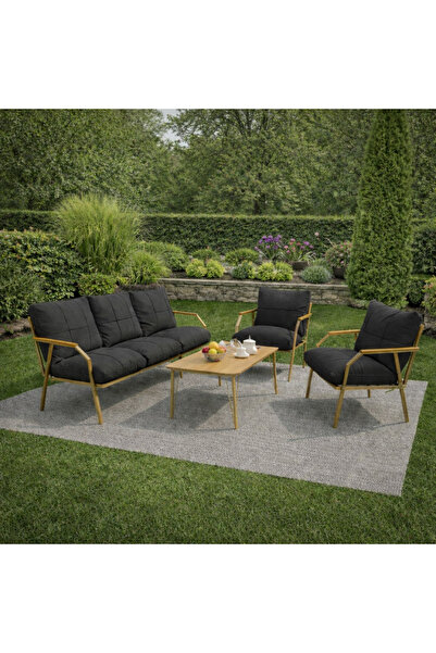 UFUK HOME Cappucino 311 Masalı Antrasit Bahçe Oturma Grubu – Modern Metal İsk...