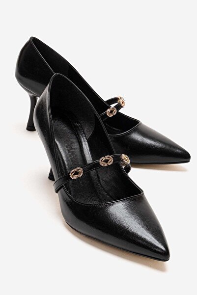 CCWAY AYAKKABI حذاء نسائي بكعب رفيع مفتوح من الخلف مع 3 مشابك وكعب مدبب باللو...