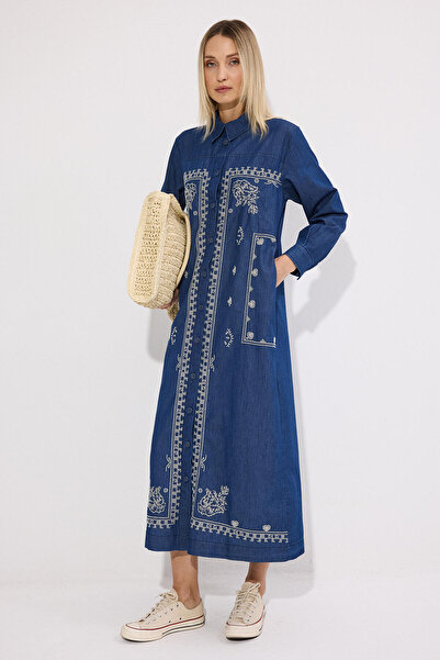 Touché Privé NAKIŞLI İNCE DENİM ELBİSE