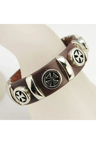 GemSale Leather Bracelets with Cross Studs