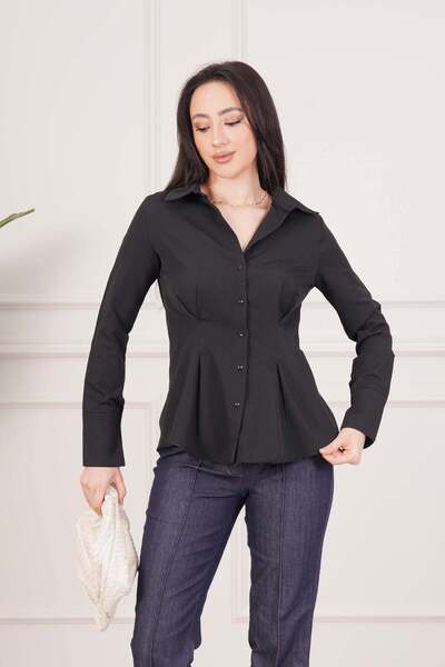 Hipo Trend Εποχιακό μαύρο πουκάμισο με γιακά στη μέση και εφαρμογή στην ολόκλ...