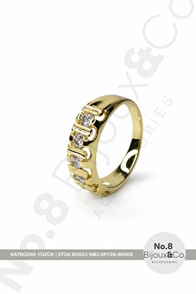 No.8 Bijoux&Co. Accessories Xuping 14k Altın Renk Özel Tasarım Beş Taşlı Yüzük