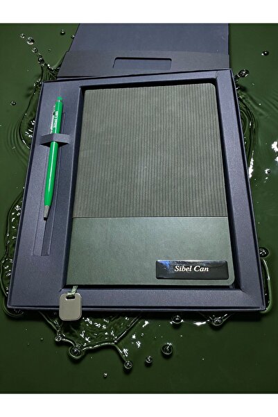 Pluvia Hediyelik Kişiye Özel Lüx Çizgi Derili Defter & Kalem & Kutulu Set